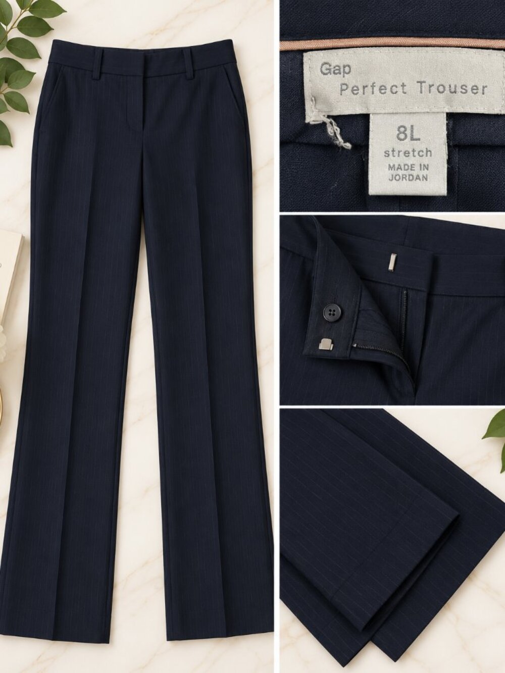 Gap Perfect Trouser Navy Pinstripe Pants Size 8L Long
